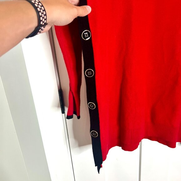 Chico's Red Black Mock Neck Long-Lined Button Side Tunic Sweater Classic Size XL - Picture 2 of 5